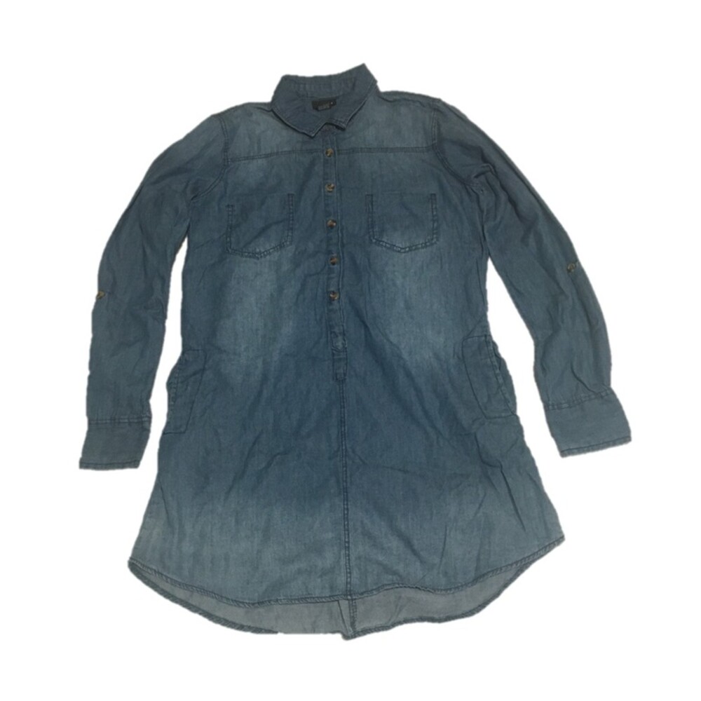 Rue21 dress Women's Small 100% Cotton chambray denim pockets belt loop Oversized